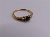 10kt Gold petite sz4 Ring Blue/Dia Stone 1g
