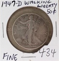 1947D  Walking Liberty Half  Fine