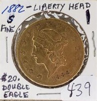 1882S Liberty Head Double Eagle $20 Gold-Fine