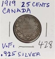 1919 Canada 25 Cents VF-0.925