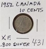 1952 Canada 10 Cents XF -0.800 Silver