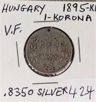 1895 KB Hungary one Korona VF 0.835 Silver