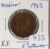 1943 Mexico 5 Centavos XF