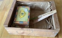 Vintage wooden fruit box with two cigar boxes and