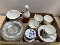 Tray Lot - Glass Plates, Cups And Saucers (one