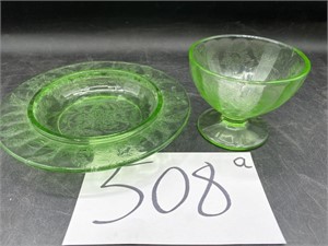 Green Depression Sorbet Glass, Butter Bottom-Uran.