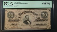 1864 $50 CONFEDERATE STATES OF AMERICA