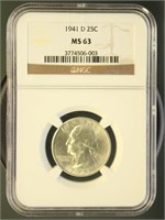US Coins 1941-D Washington Quarter MS63 NGC