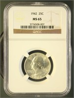 US Coins 1942 Washington Quarter MS65 NGC