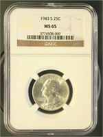 US Coins 1943-S Washington Quarter MS65 NGC