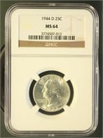 US Coins 1944-D Washington Quarter MS64 NGC