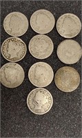V nickels 1880s, 1890s,1900,1906,1911,1912,