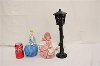 Vintage Xmas Lamp Post & Ceramic Ladies Figures