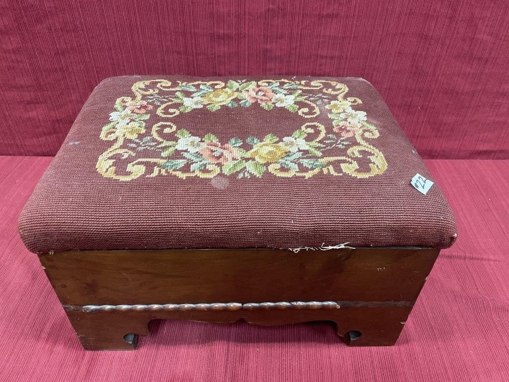 Victorian Needlepoint Walnut Footstool