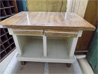 Vintage Wood Kitchen Island?-2 Drawer/Bottom open