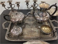 Silverware Tea and Candle Set (Needs Polishing)