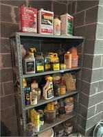 METAL SHELF W/PAINTS, PAINT THINNER, ARMOUR ALL