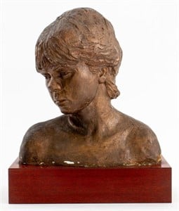 Portrait Bust of Boy, Painted Plaster, 20th C