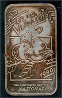 1990 Be My Valentine 1 Oz Fine Silver Art Bar