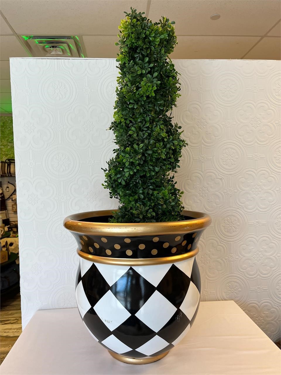 Harlequin Planter and Faux Topiary