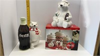 2 COCA-COLA COOKIE JARS & 4 STONEWARE CANISTERS