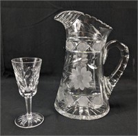 Crystal Cut Pitcher & Crystal Wine Glass