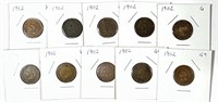 (10) 1902 Indian Head Cent Penny Lot