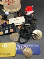 (E) McDonald’s pins employee badges cup pkus more