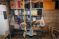 SHELF IN BASEMENT WITH CONTENTS - ENAMELWARE