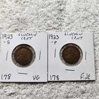 1923P F,1923S VG Lincoln Cents