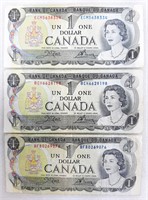 3 billets de 1$ CANADA 1973 CROW-BOUEY