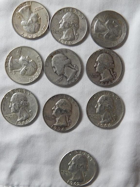 (10) Washington Quarters 90% Silver