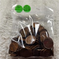 Bag of 100 S Mint Lincoln Cents 1930 to 1950