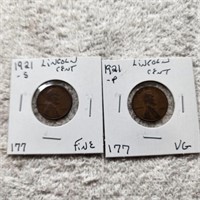 1921P VG,1921S F, Lincoln Cents