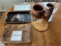 Serving Trays & Wooden Bowels Lot of 7