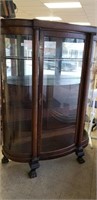 antique oak claw foot china cabinet triple curved