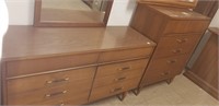 mid century dresser with mirror and chest