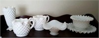 7 pieces of white milk glass hobnail