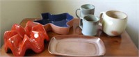 Frankoma pottery, three mugs, plate