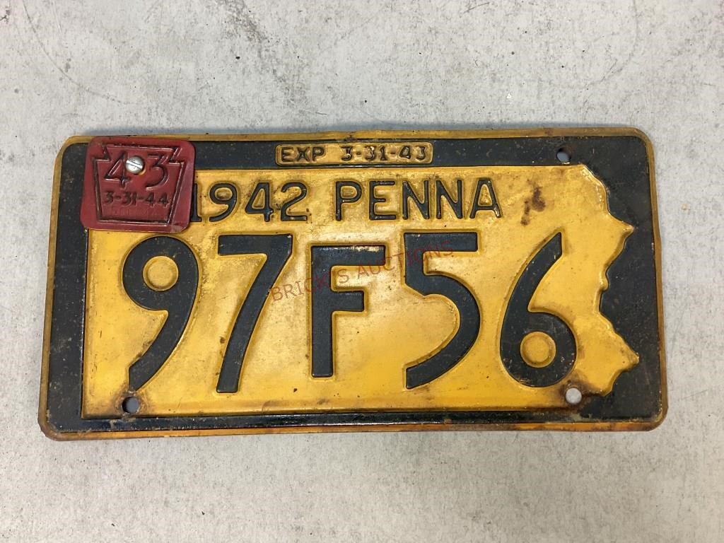 1942 Pennsylvania License Plate With 43 Tag