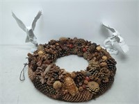 2 ceramic birds and fall wreath