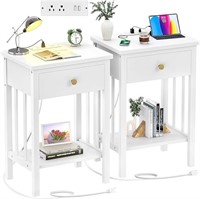 Hoiplu White Nightstand With Charging Station Set