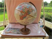 Replogle world globe w/wood base, booklet