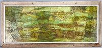 Signed Dhall Abstract Green Oil on Canvas Painting