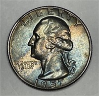 1957 Washington Silver Quarter Rainbow Color BU