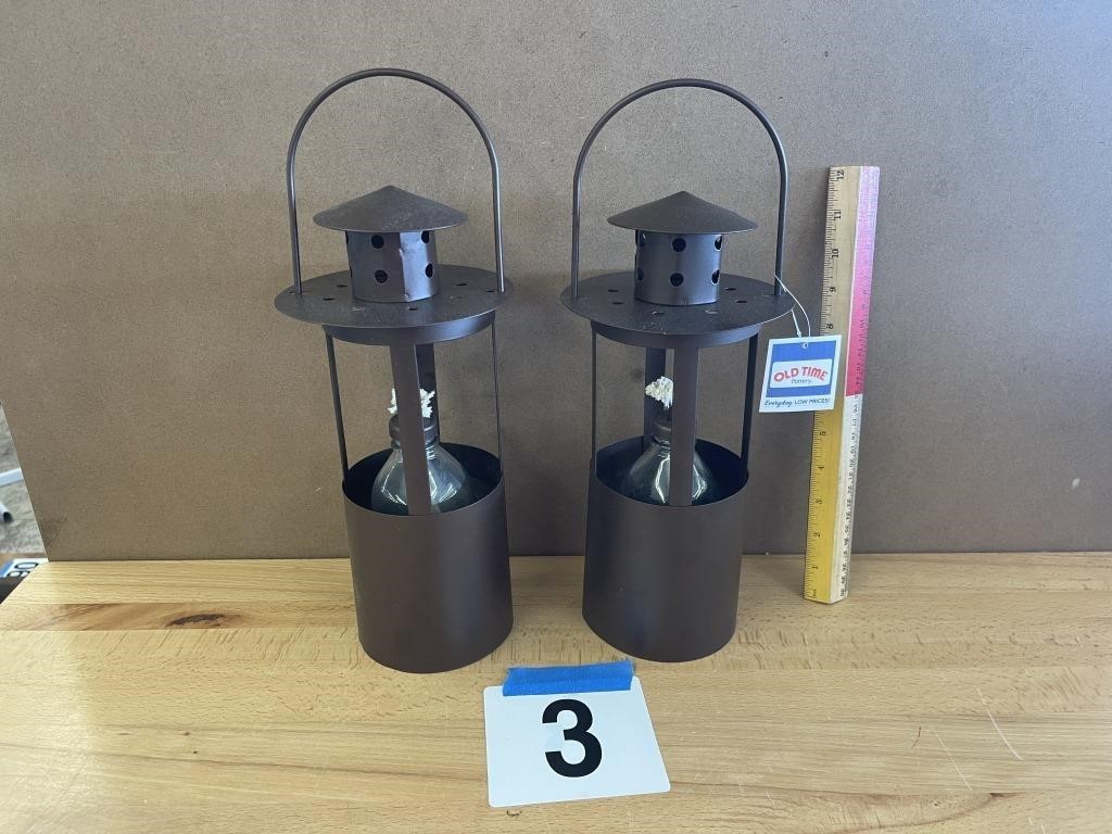 PAIR OF 14" TALL KEROSENE LANTERNS