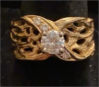14K yellow gold & diamond nugget style ring