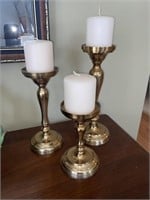 Three Solid Brass Pillar Candle Holders