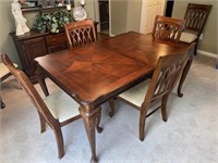 Mahogany Inlaid Dining Table w/ 6 Chairs