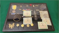 DISPLAY CASE FUL OF WW2 INSIGNIAS MEDALS AND MORE